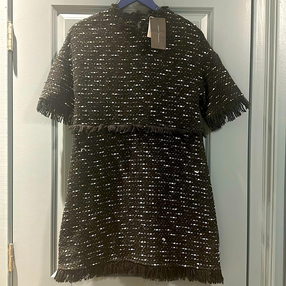 NWT Zara fringe tweed dress